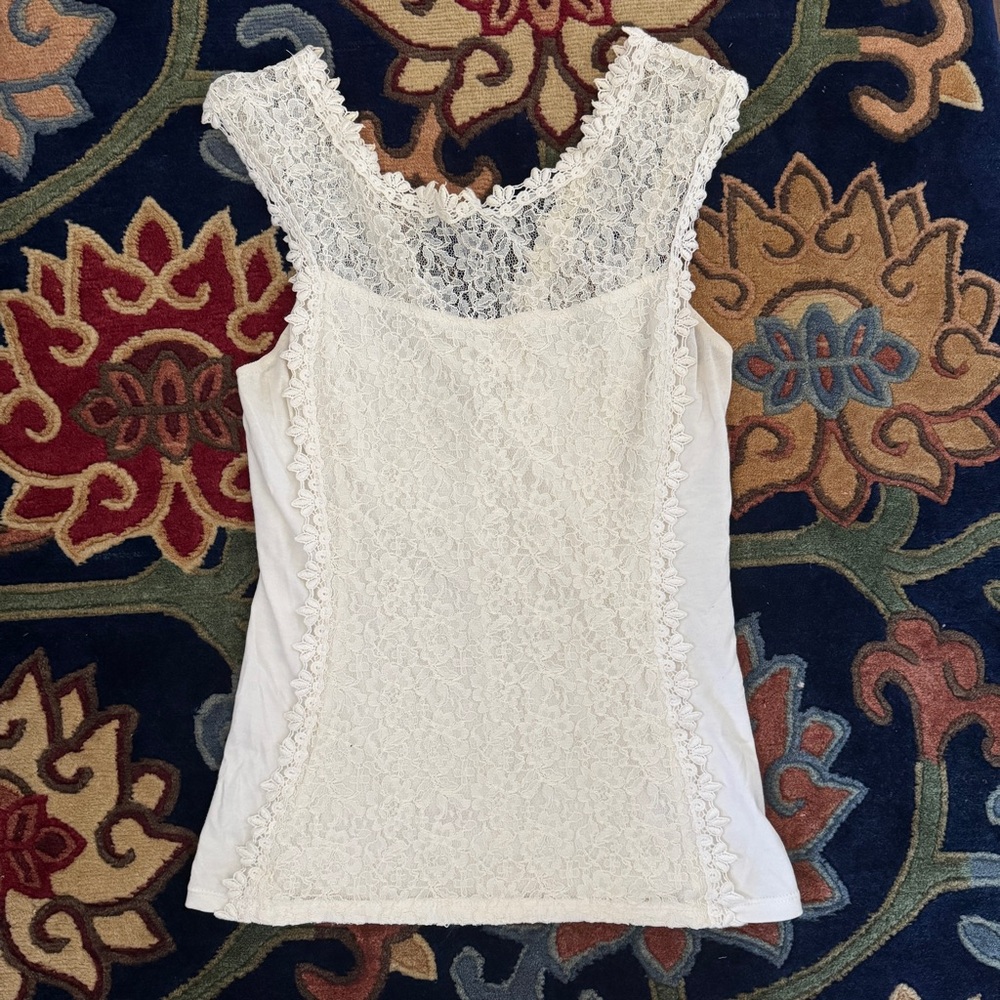 Express Ivory Lace Sleeveless Blouse